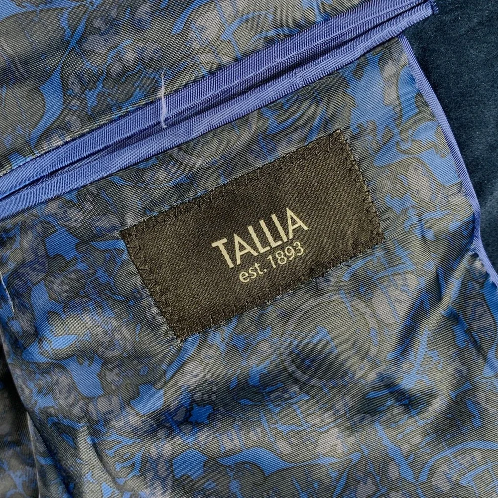 Tallia Blazer Jacket Men 40R Blue Velvet Cotton Sport Coat Modern Preppy
